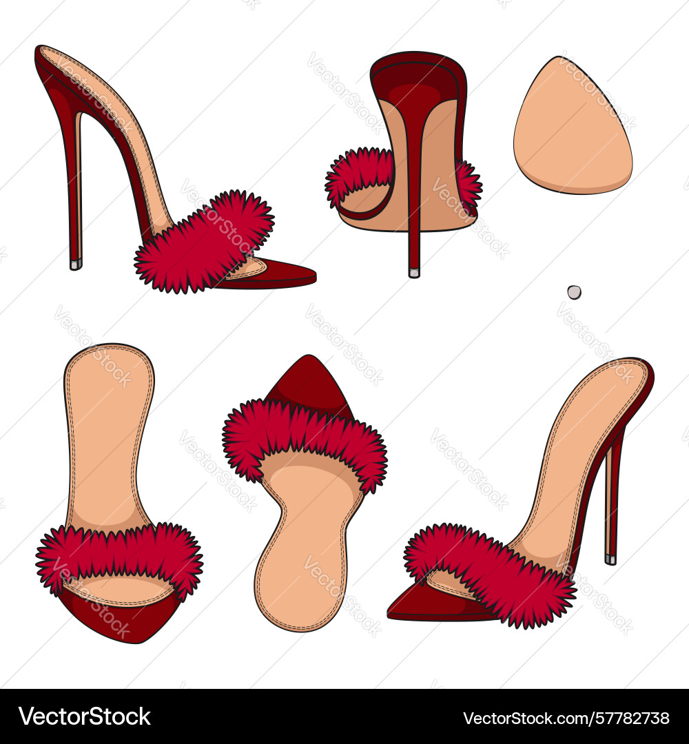 Set of color with red clogs sandals Set of color with red clogs sandals Vector Image