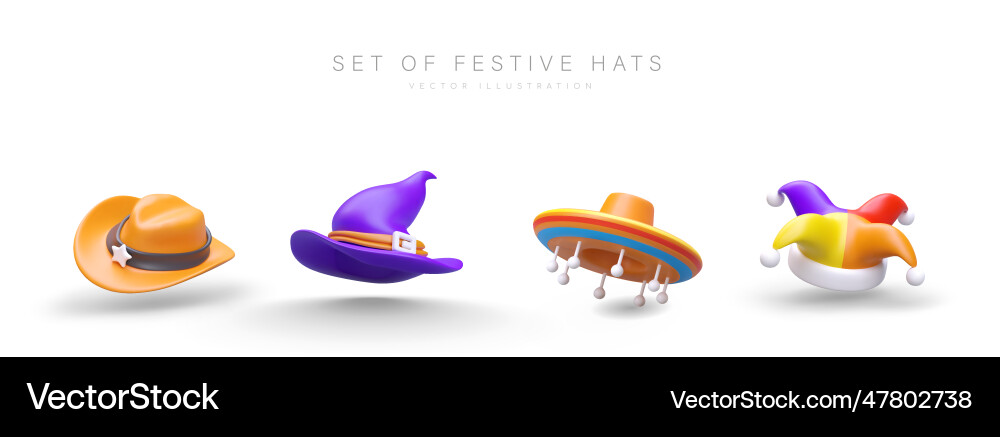 Set of festive realistic hats icons for game web Set of festive realistic hats icons for game web vector image