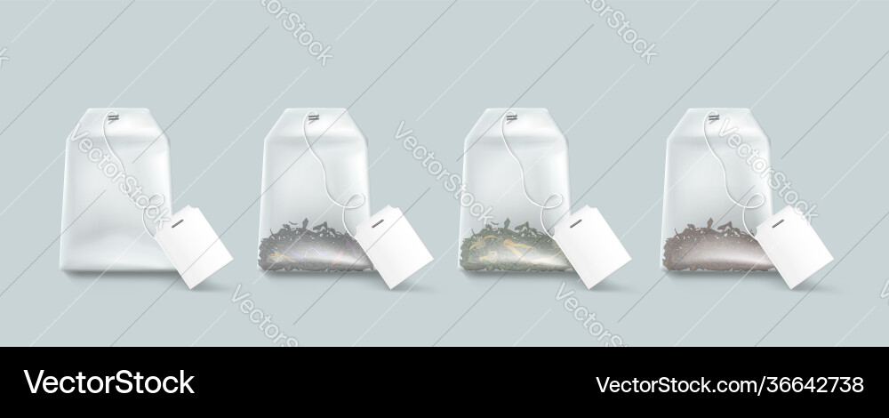 Tea bags isolated teabags collection mockup set Tea bags isolated teabags collection mockup set vector image