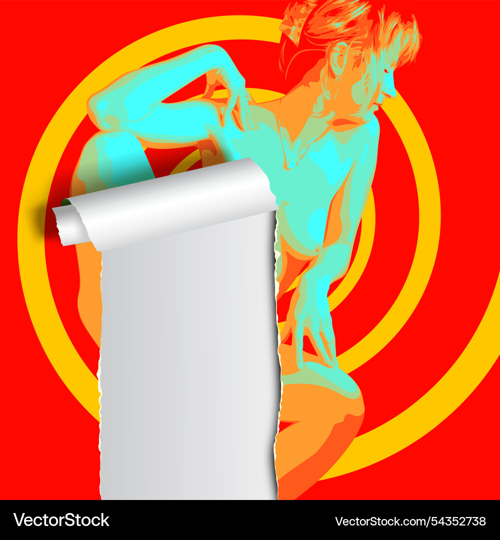 Torn paper on a colorful poster with naked girl Torn paper on a colorful poster with naked girl vector image