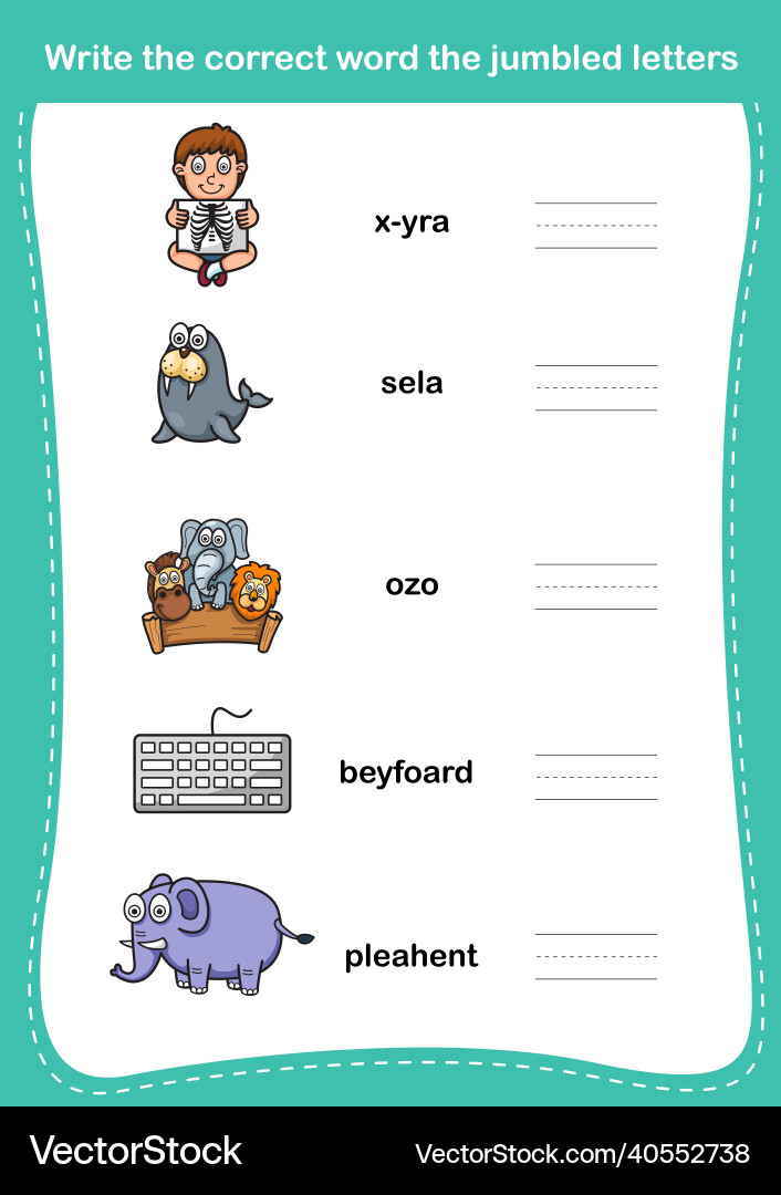 Write the correct word jumbled letters Write the correct word jumbled letters vector image