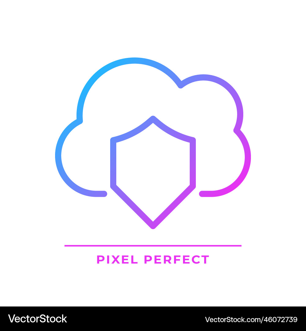 Cloud security pixel perfect gradient linear icon Cloud security pixel perfect gradient linear icon vector image