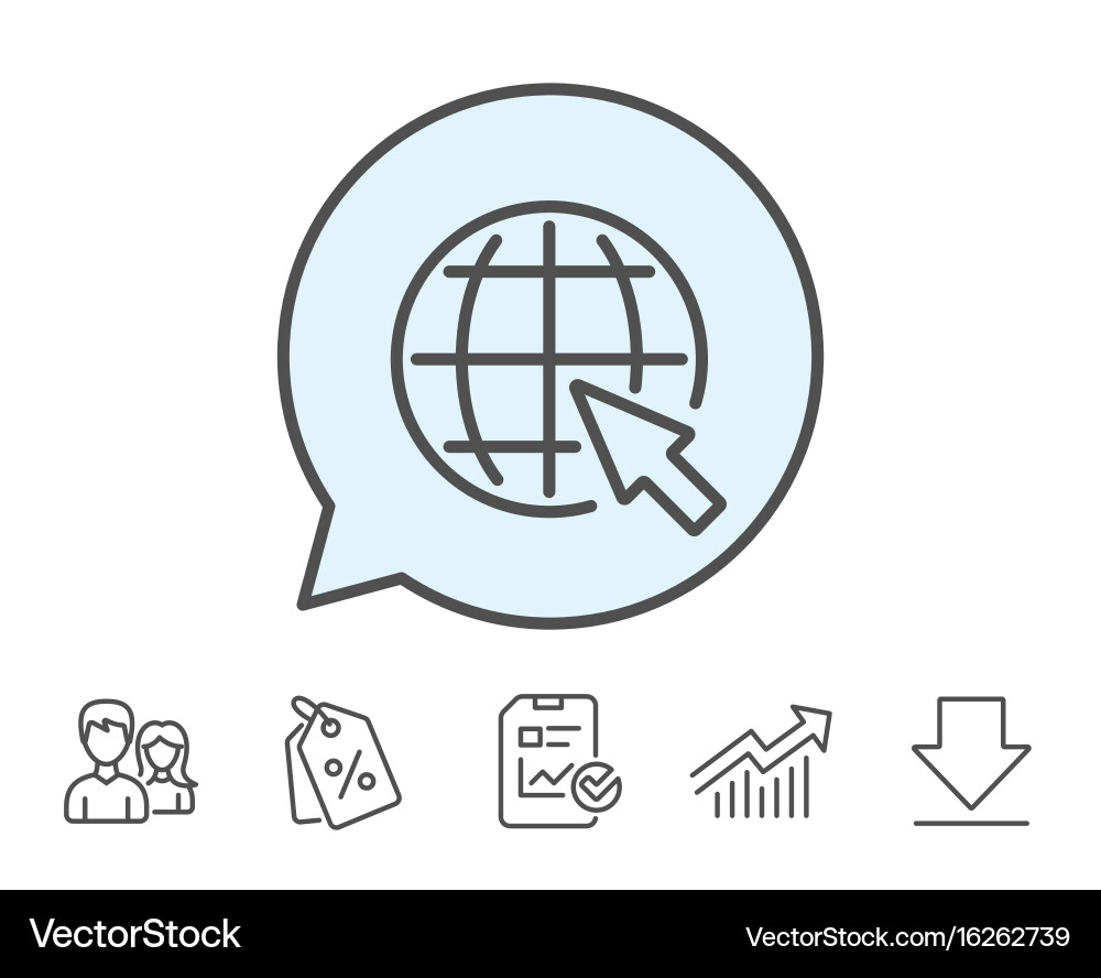 Globe with mouse cursor line icon world sign vector image