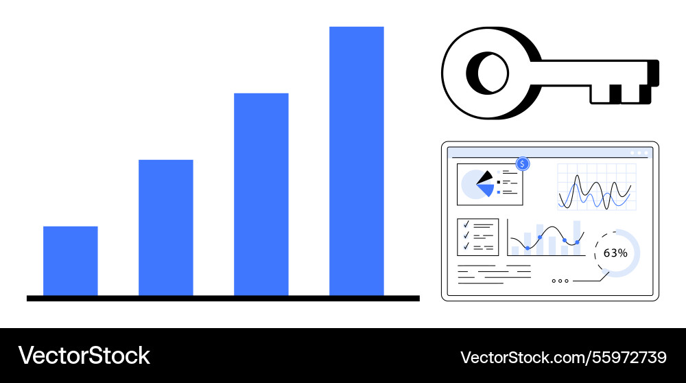Growth bar chart data dashboard and key Vector Image