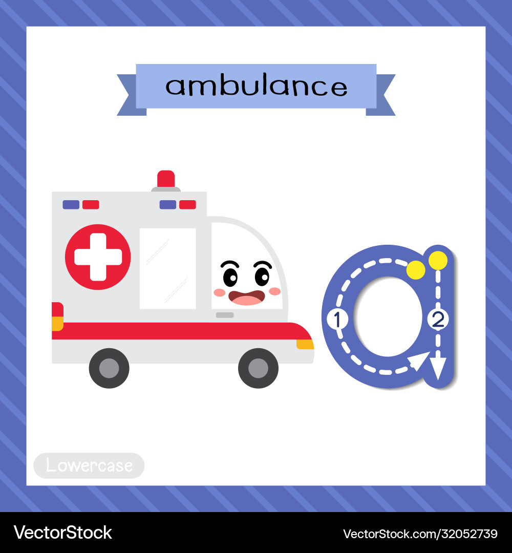 Letter a lowercase tracing ambulance car Vector Image
