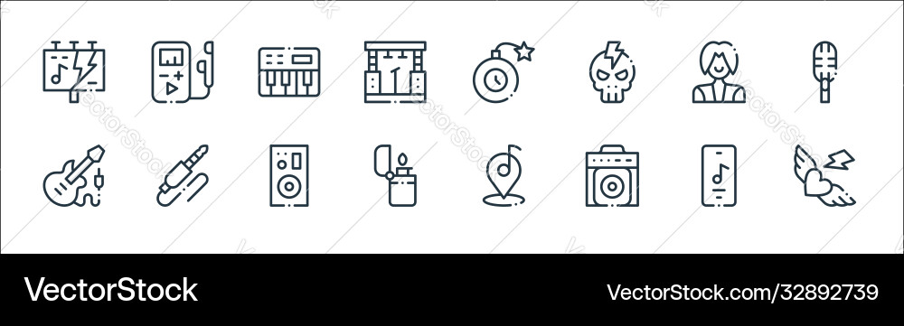 Rock n roll line icons linear set quality Rock n roll line icons linear set quality vector image