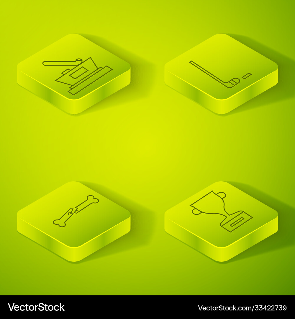 Set isometric ice hockey stick and puck human Set isometric ice hockey stick and puck human vector image