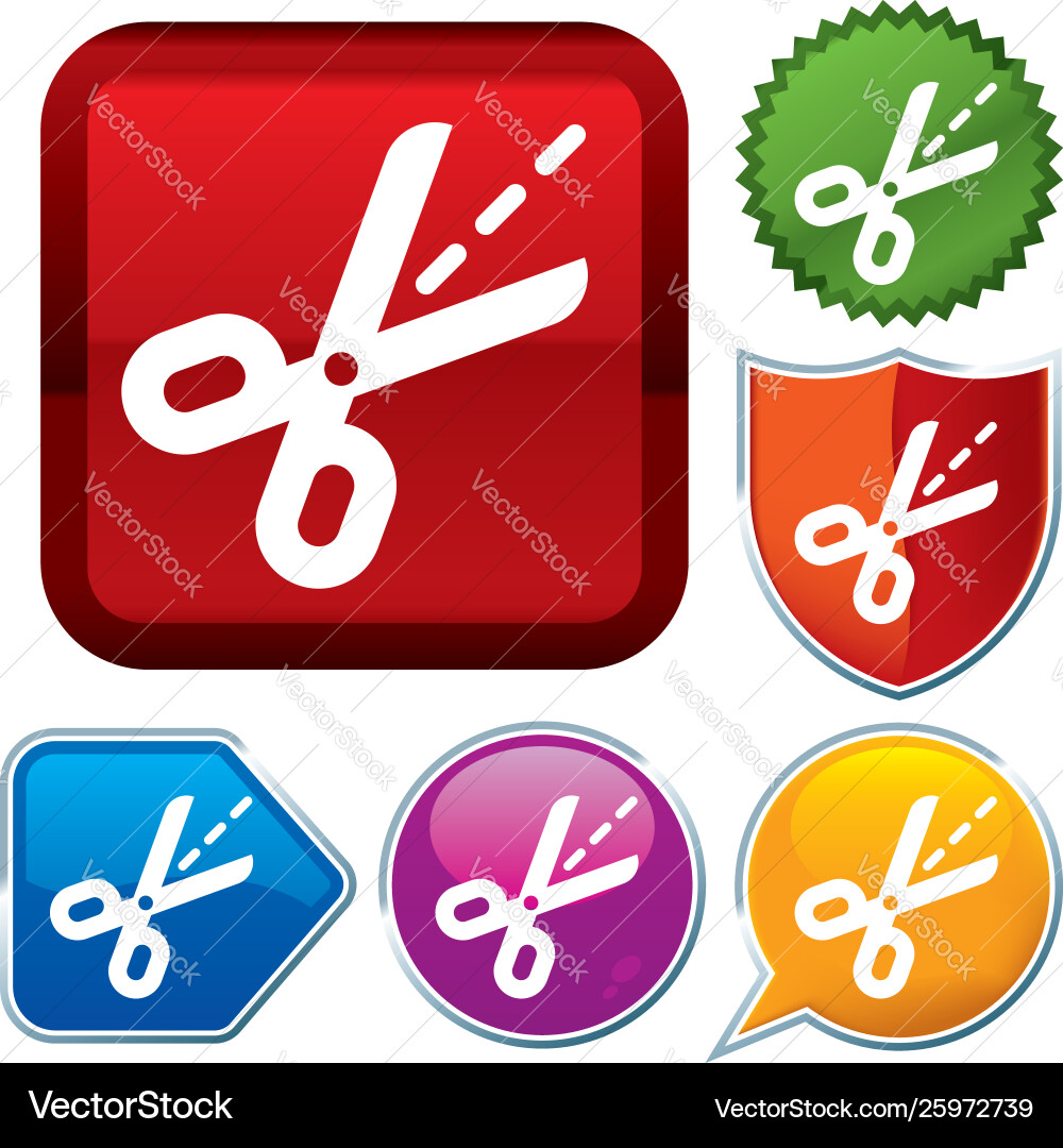 Set shiny icon series on buttons scissors vector image
