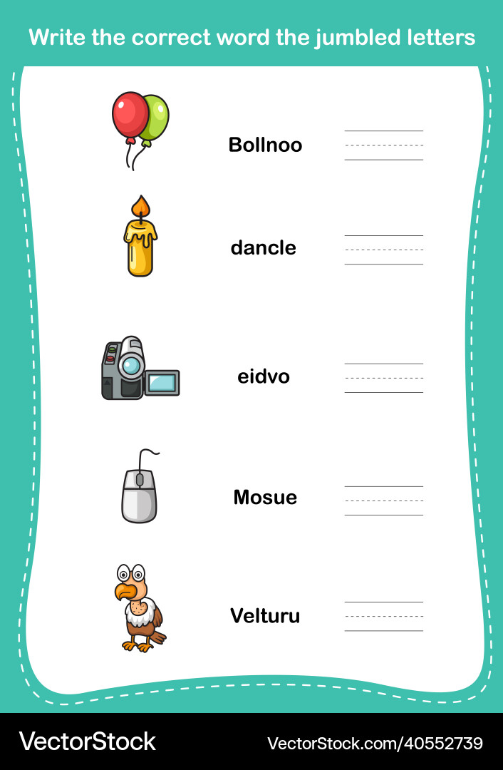 Write the correct word jumbled letters Write the correct word jumbled letters vector image