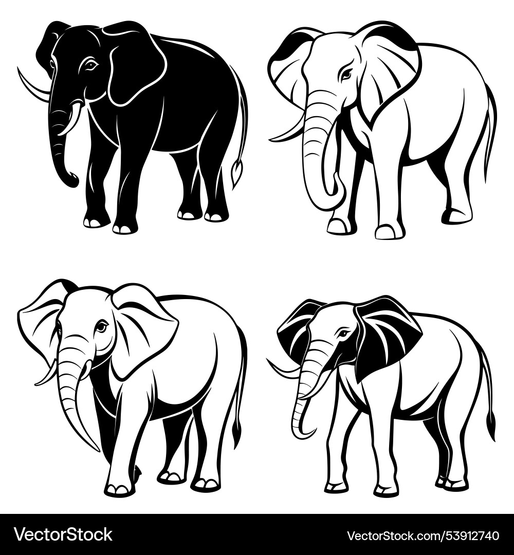 3d rendering of dynamic elephants silhouette line vector image