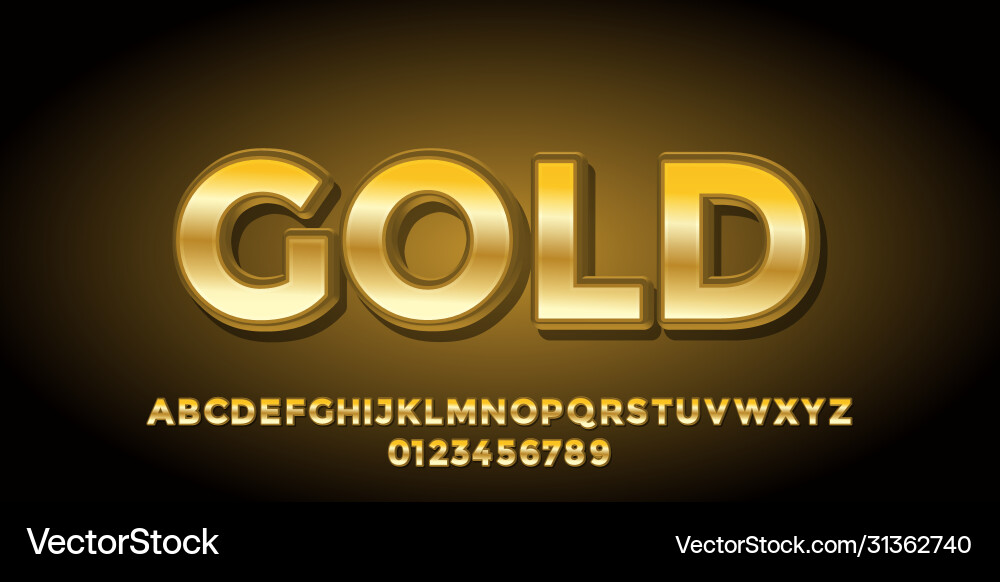 Gold color clean 3d font style design templates vector image