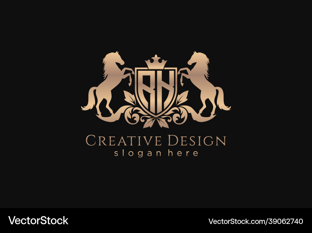 Initial rk retro golden crest with shield and two Initial rk retro golden crest with shield and two vector image