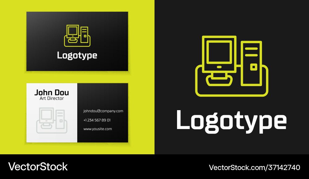 Logotype line computer monitor with keyboard Logotype line computer monitor with keyboard vector image
