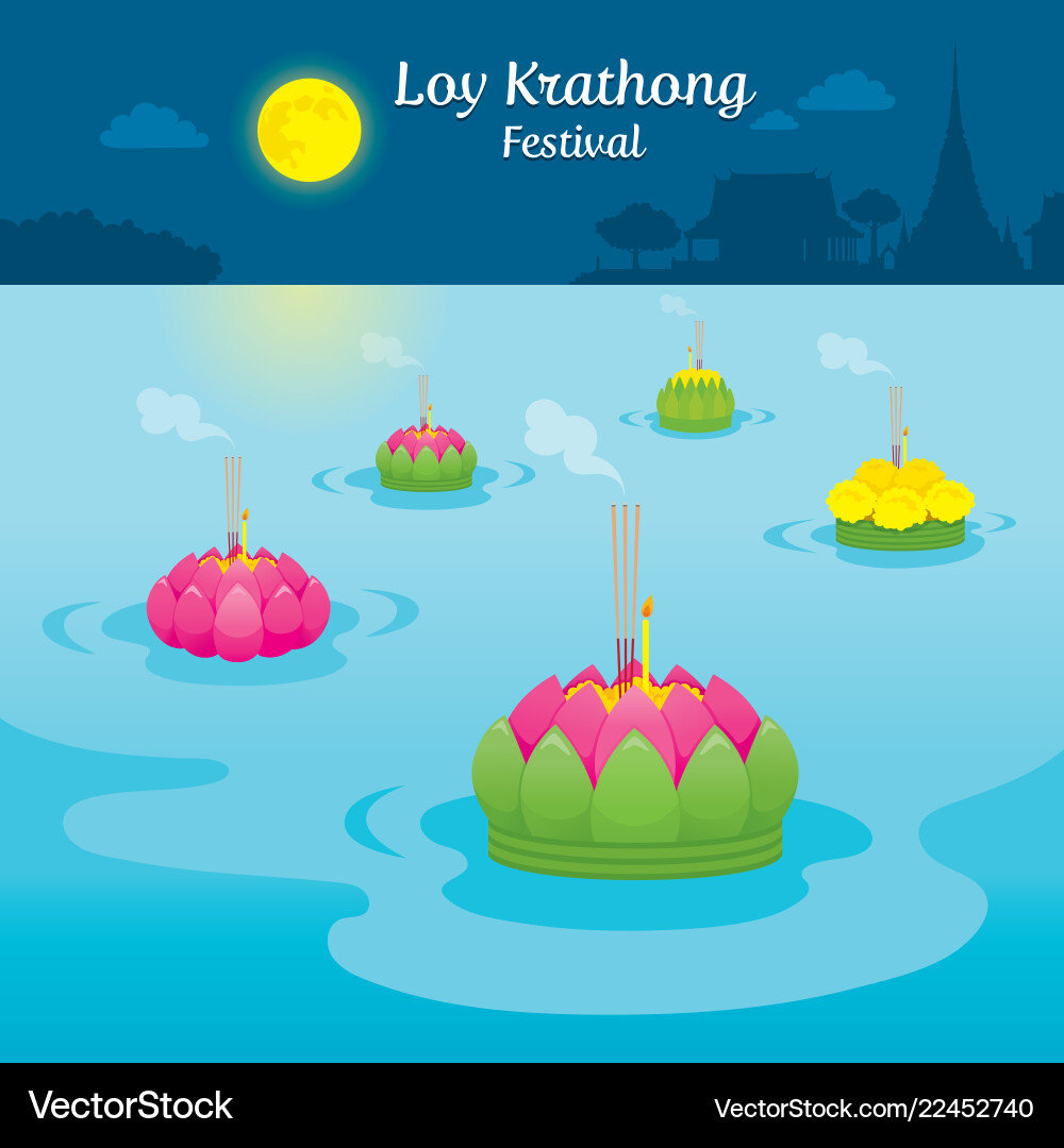 Loy krathong Festival schwimmen auf einem Fluss Loy krathong Festival schwimmen auf einem Fluss vektorbild
