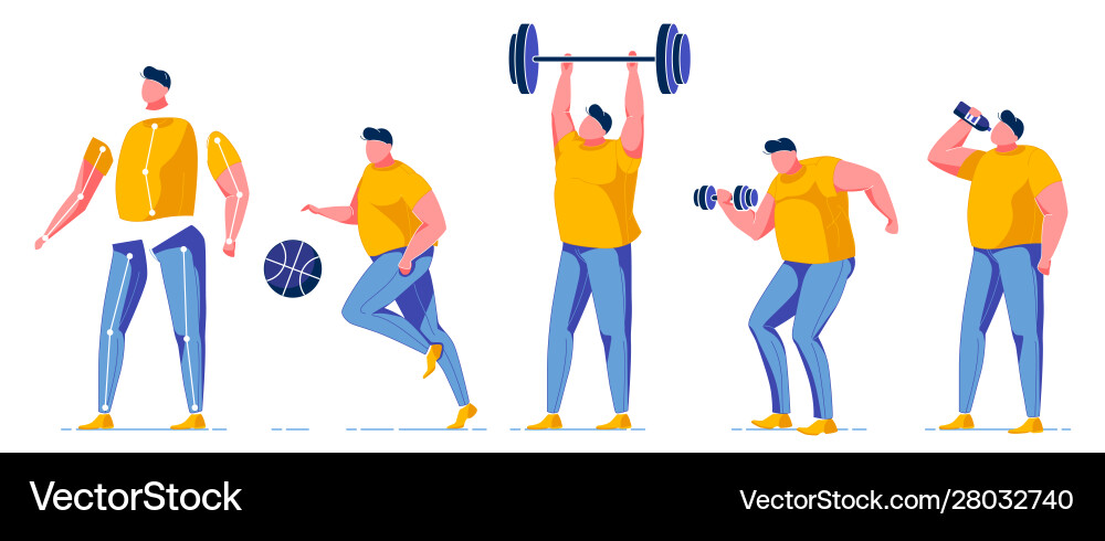 Man exercising in gym constructor for animation Man exercising in gym constructor for animation Vector Image
