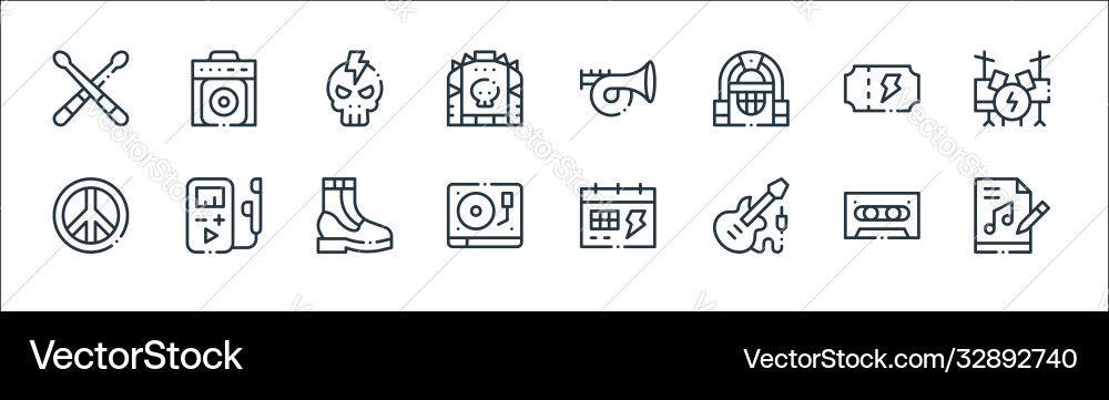 Rock n roll line icons linear set quality Rock n roll line icons linear set quality vector image