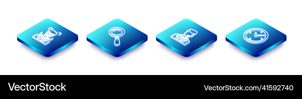 Set isometric line face recognition magnifying Vector Image