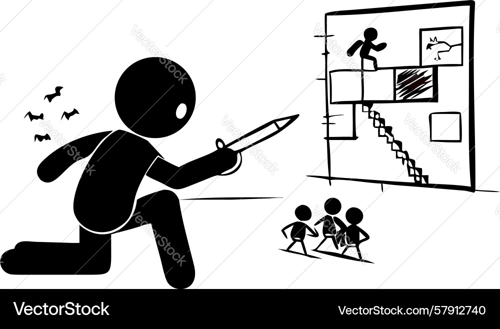 Stick figure explaining data on a bar chart Vector Image