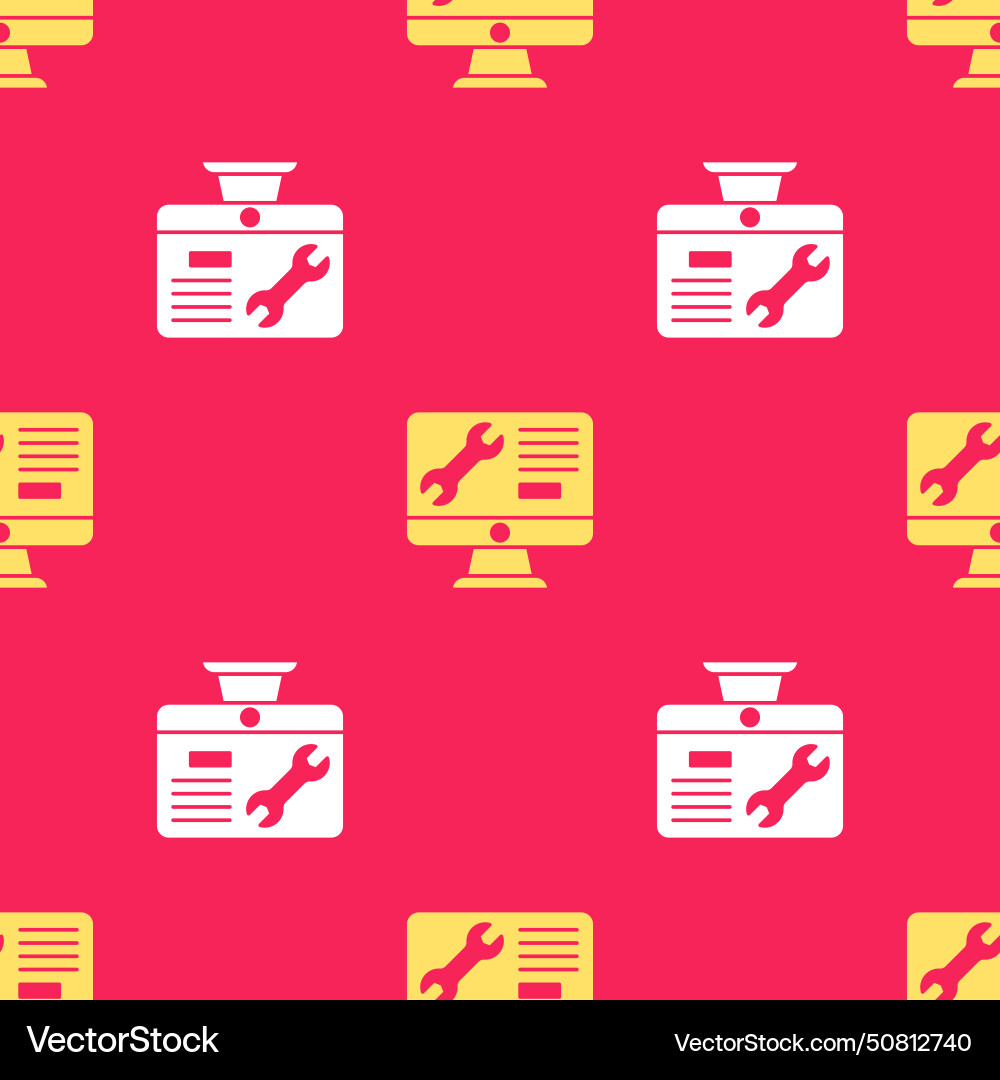 Yellow computer monitor with wrench icon isolated Vector Image