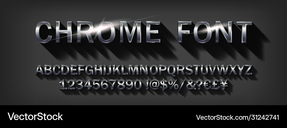Chrome alphabet font Chrome alphabet font vector image