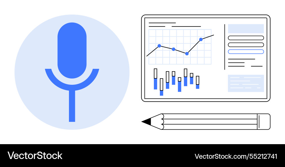Microphone icon with data analytics screen vector image