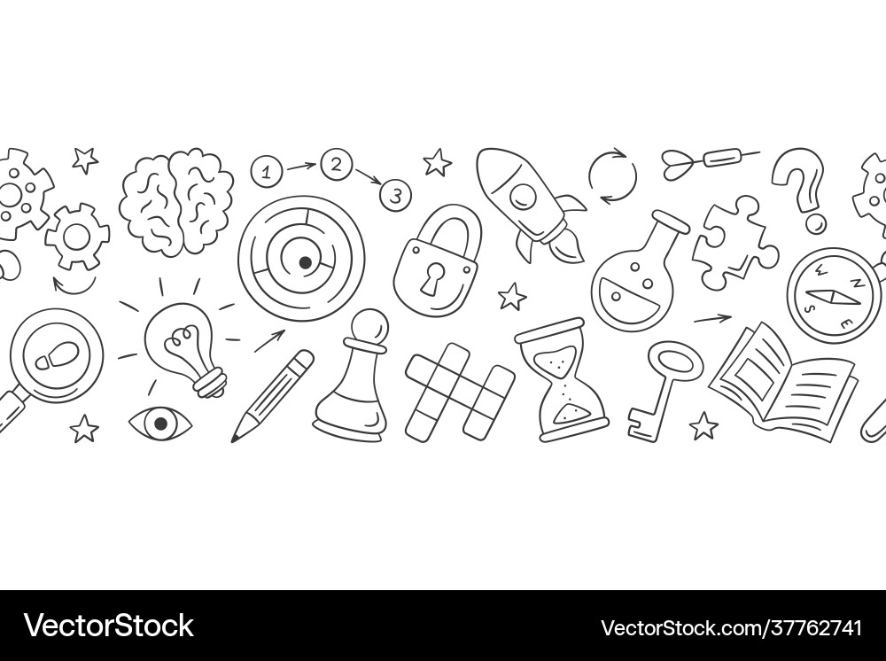 Puzzle and riddles hand drawn horizontal pattern Puzzle and riddles hand drawn horizontal pattern vector image