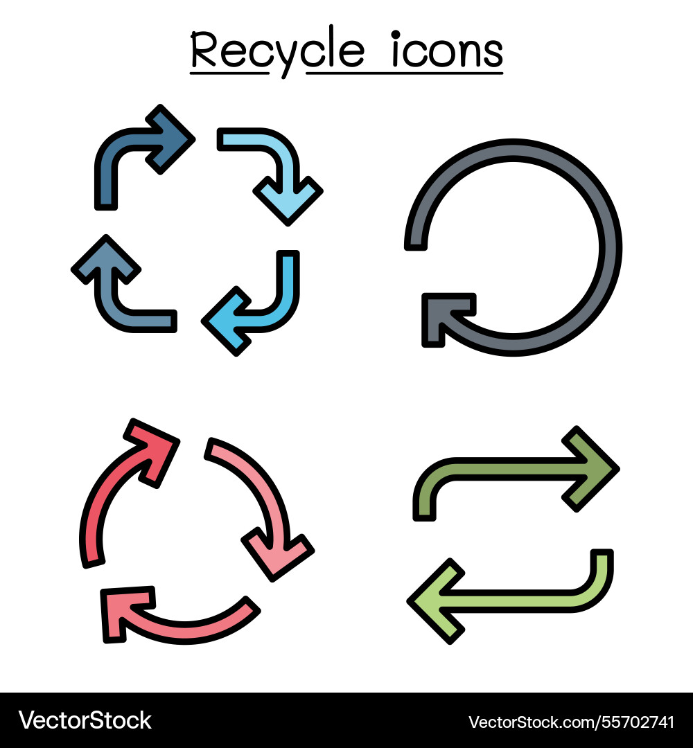 Recycle arrow icon set in colorline style Recycle arrow icon set in colorline style vector image
