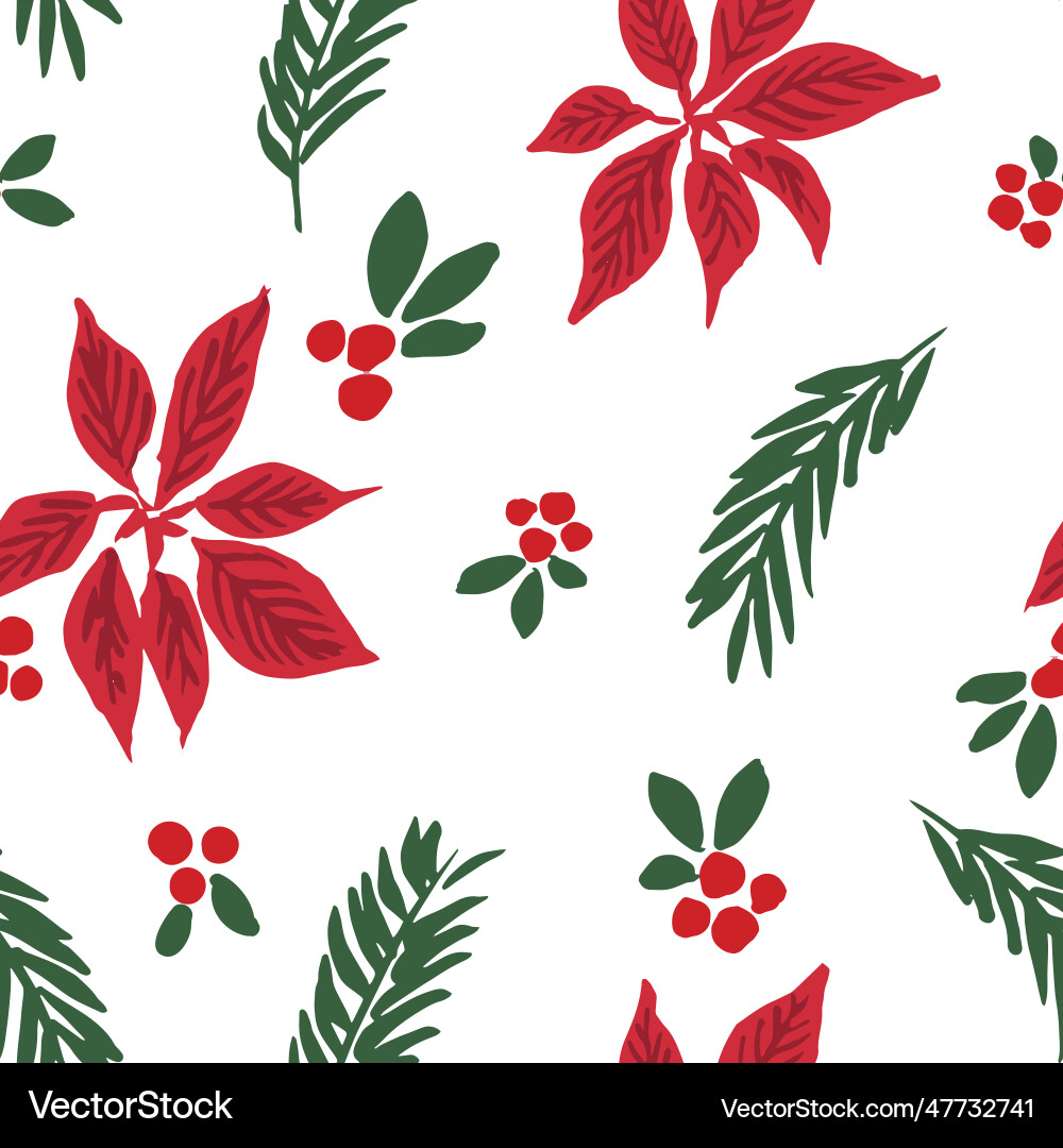 Seamless repeat pattern with red poinsettia Seamless repeat pattern with red poinsettia Vector Image