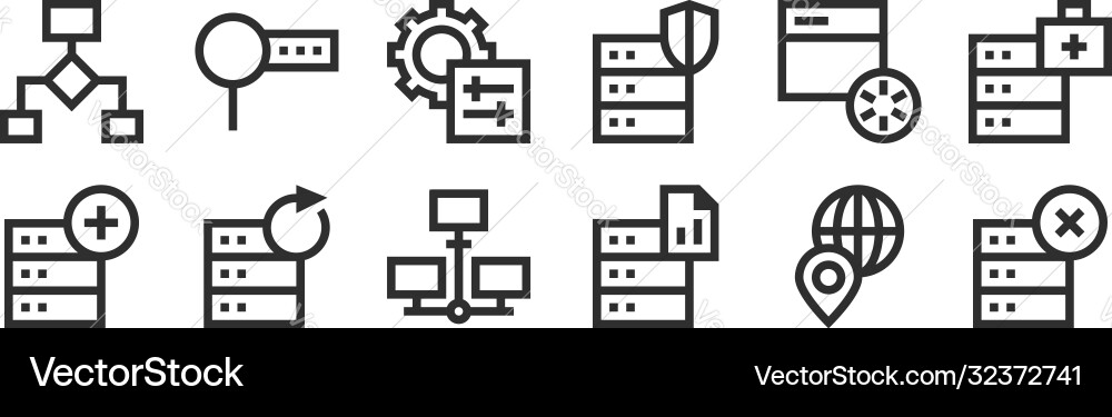 Set 12 thin outline icons such as computing Set 12 thin outline icons such as computing vector image