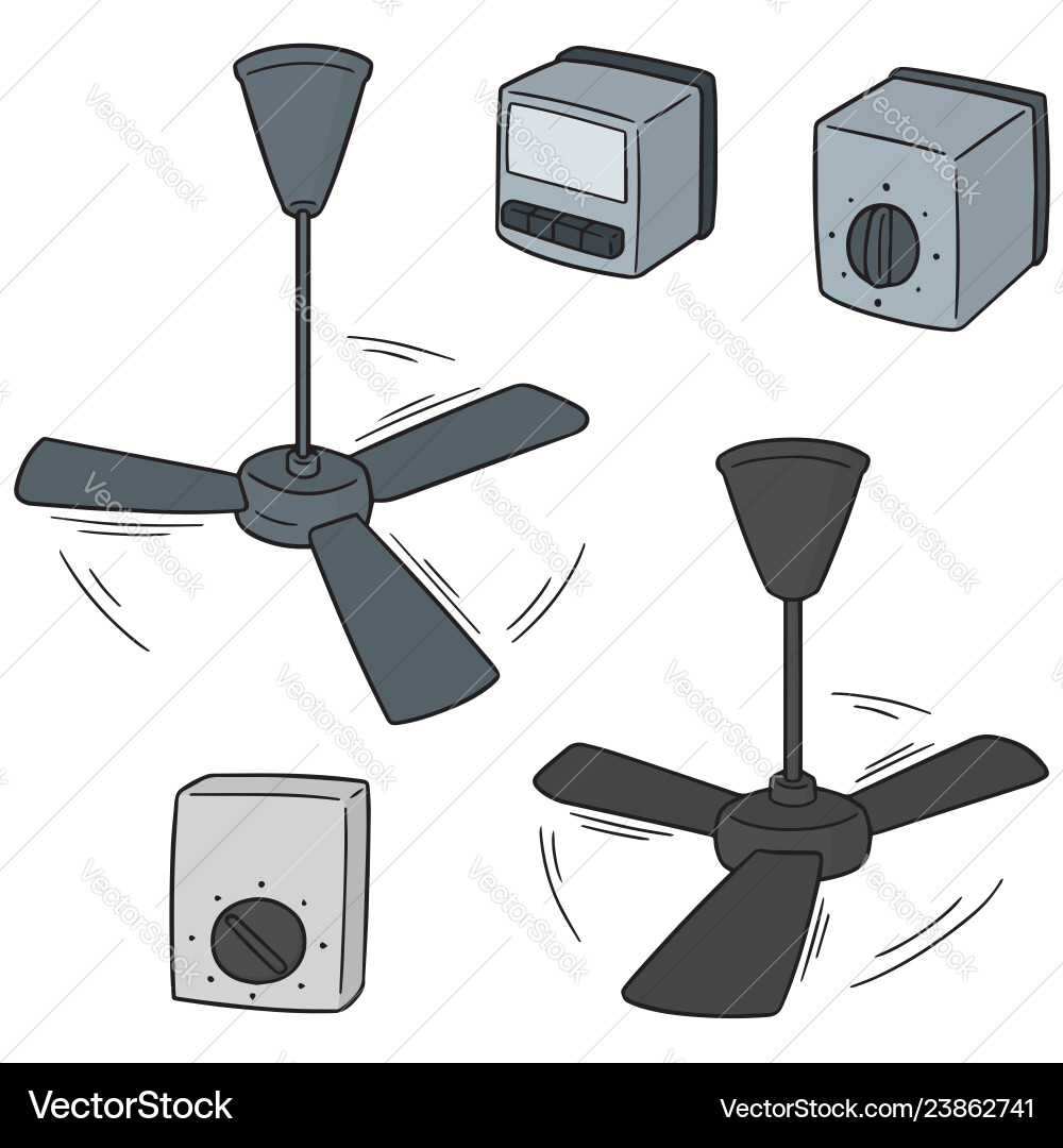 Set of ceiling fan and switch Set of ceiling fan and switch vector image