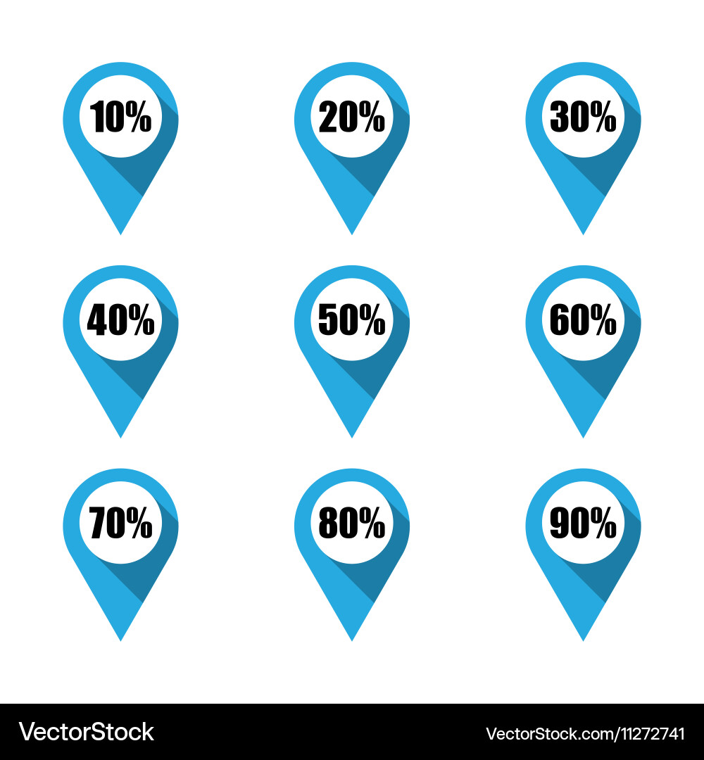 Set of map pointers with different percentage vector image