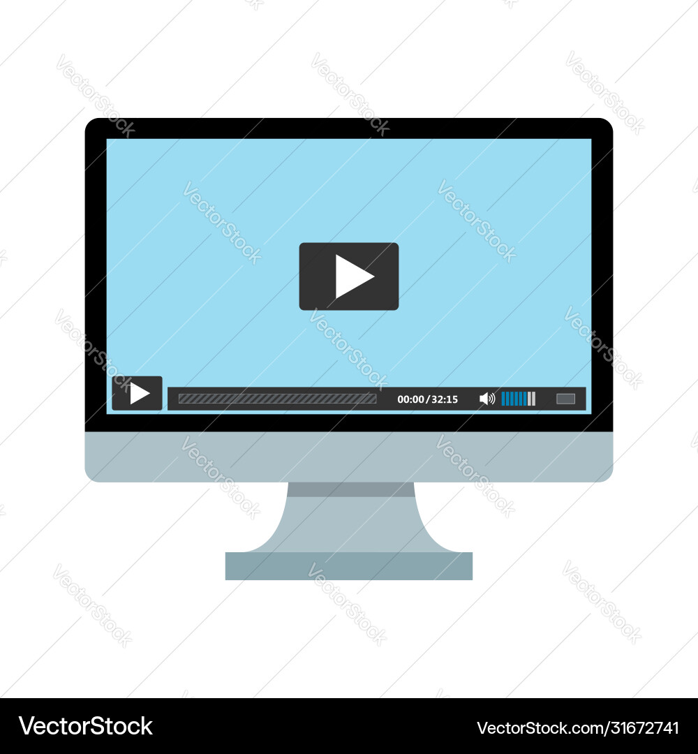 Template pc screen with video player flat compute vector image