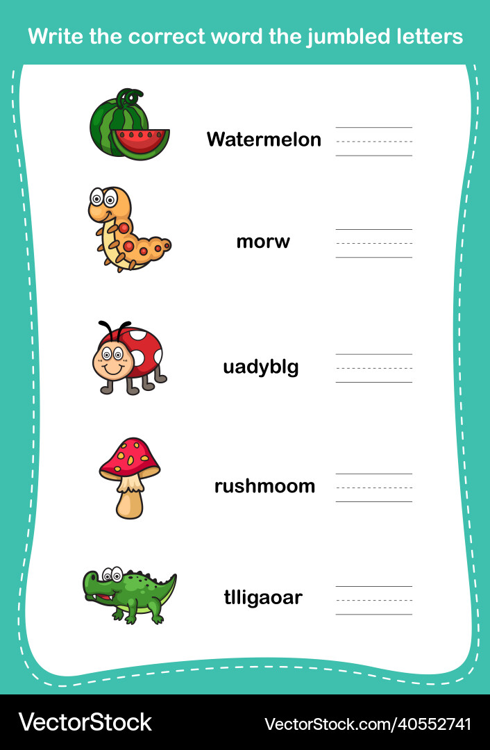 Write the correct word jumbled letters Write the correct word jumbled letters vector image