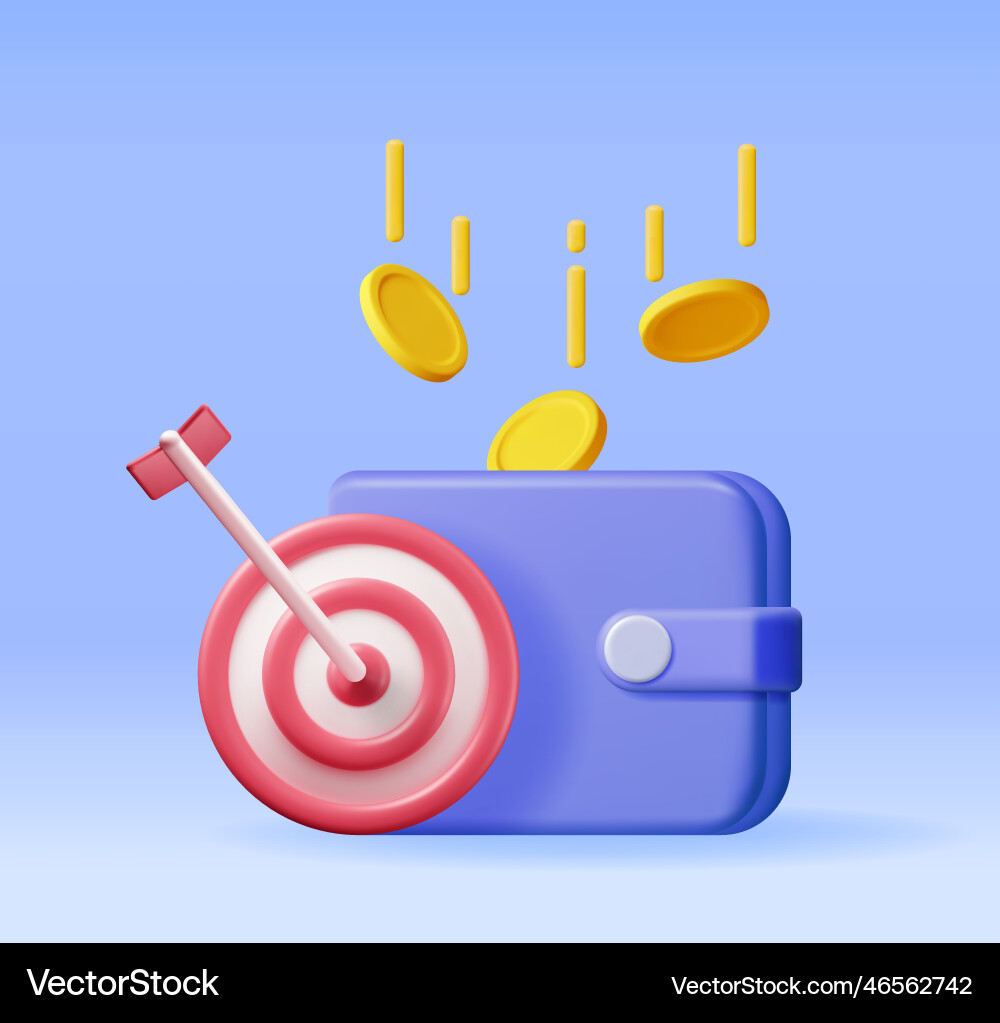 3d wallet with coins and target arrow 3d wallet with coins and target arrow Vector Image