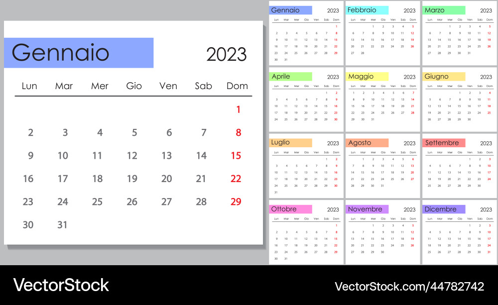 Calendar 2023 on italian language week start Calendar 2023 on italian language week start vector image