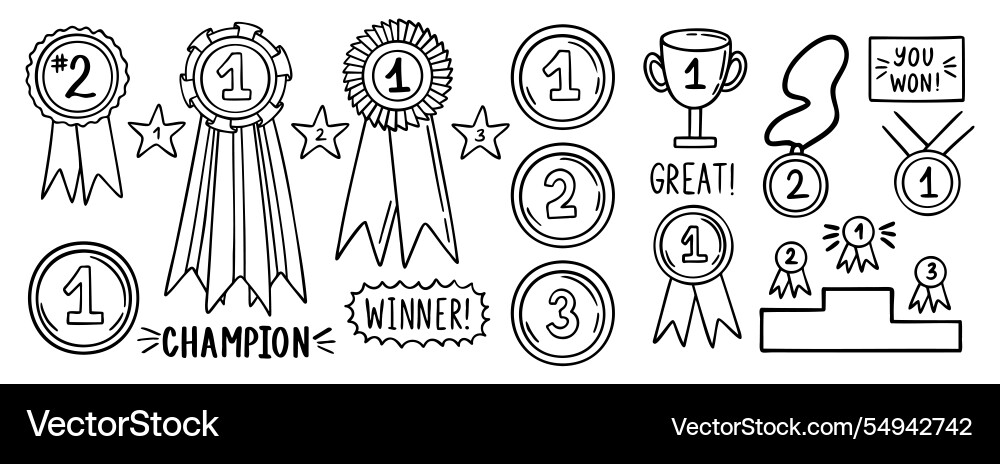Champion award first second third place doodle Champion award first second third place doodle vector image