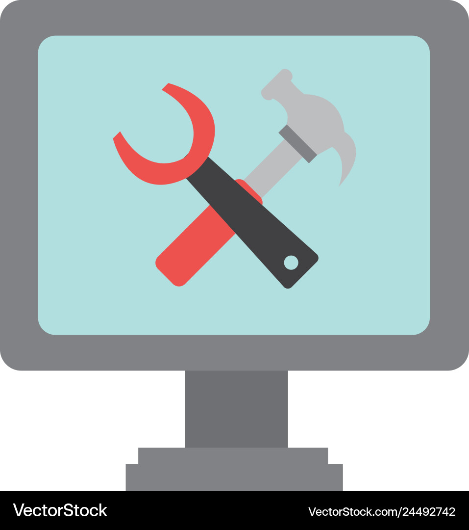 Computer display with tools Computer display with tools Vector Image