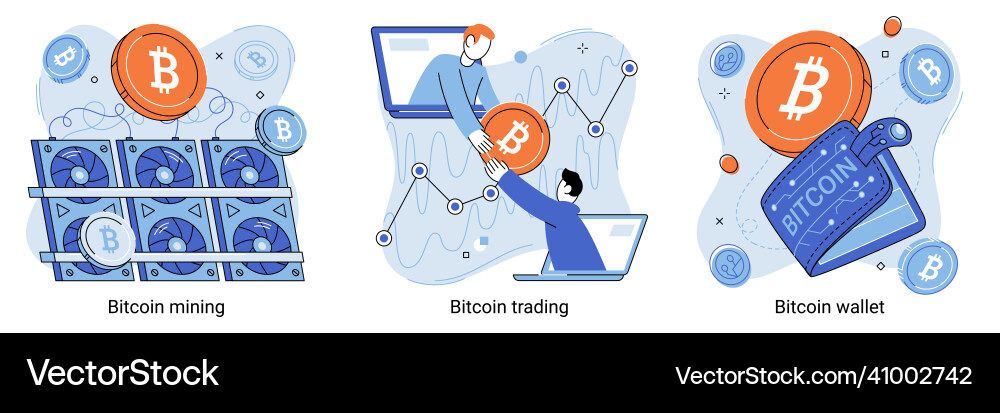 Cryptocurrency bitcoin mining concept blockchain vector image