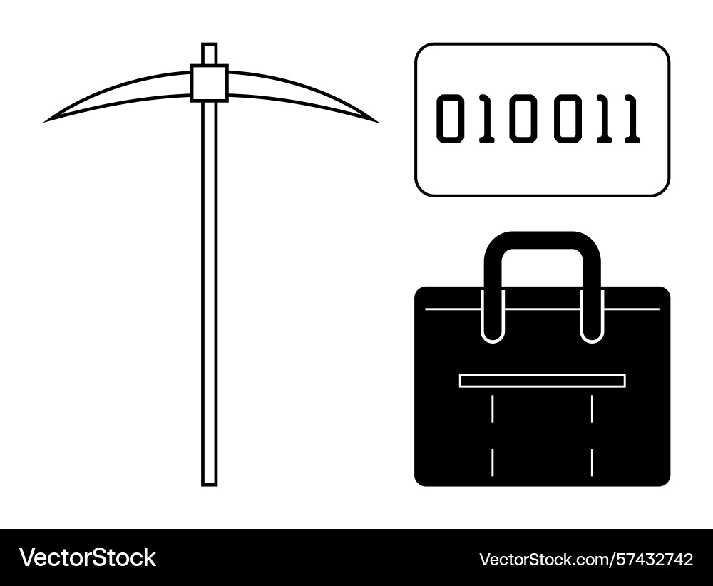 Digitales Bergbaukonzept mit Pickaxe Binärcode Digitales Bergbaukonzept mit Pickaxe Binärcode vektorbild