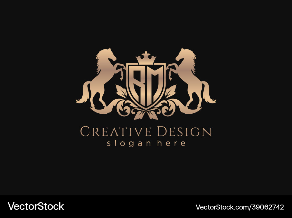 Initial rm retro golden crest with shield and two Initial rm retro golden crest with shield and two Vector Image