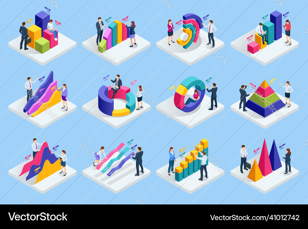 Isometric set of business analysis analytics Isometric set of business analysis analytics vector image
