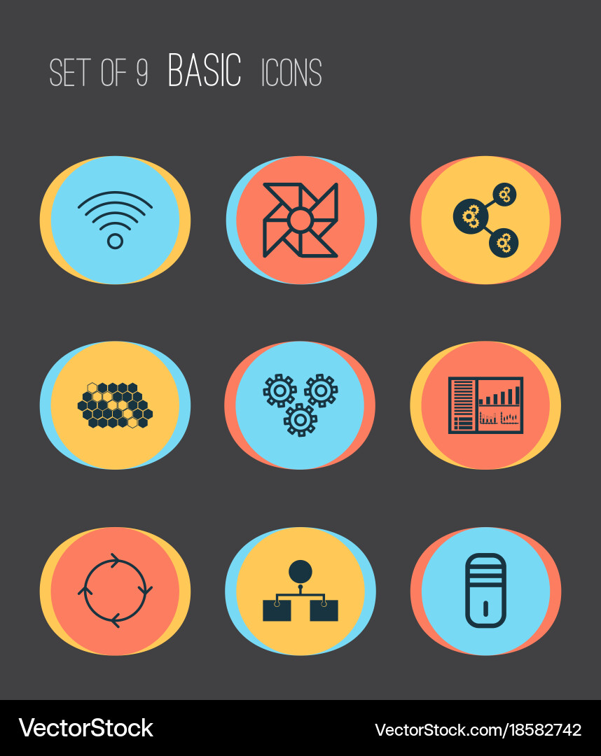 Machine icons set includes such as analysis Vector Image