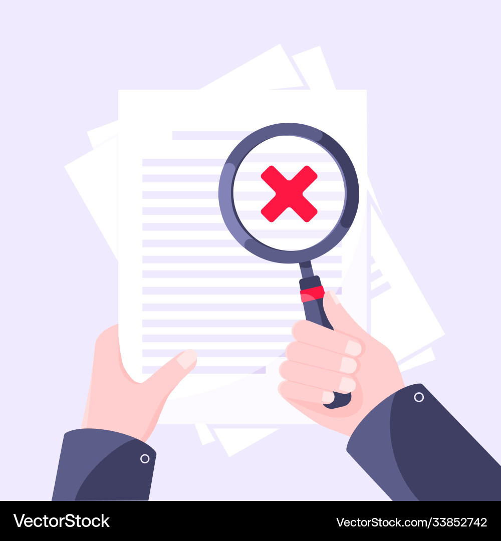 Rejected document verification concept with hand Rejected document verification concept with hand vector image