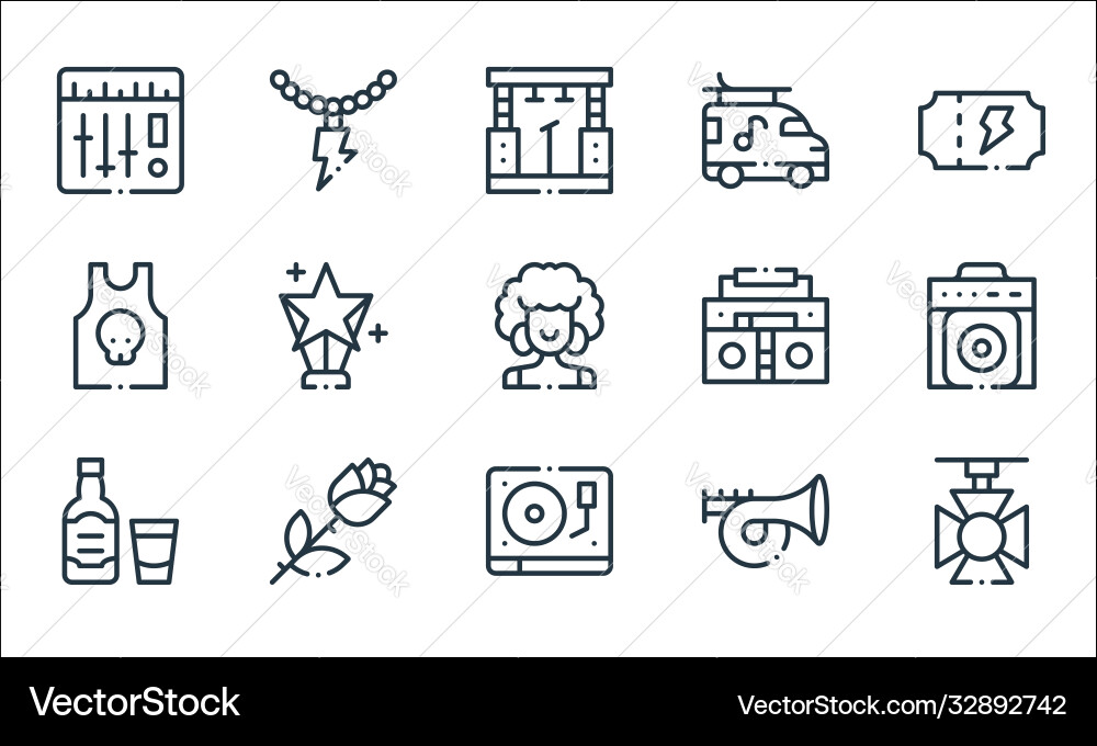 Rock n roll line icons linear set quality Rock n roll line icons linear set quality Vector Image