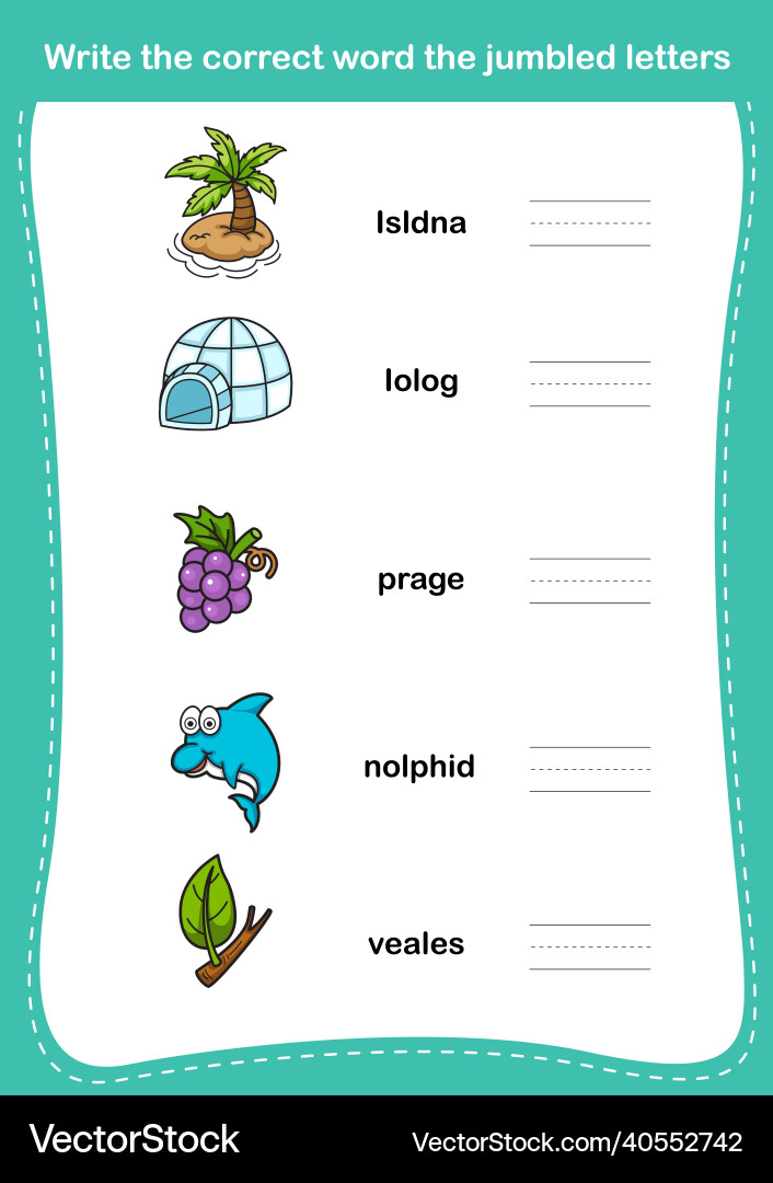 Write the correct word jumbled letters Write the correct word jumbled letters vector image
