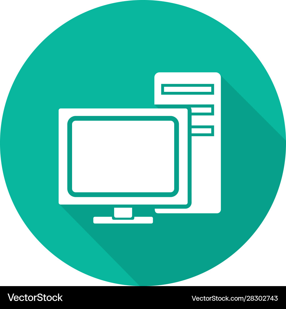 Computer flat design long shadow icon Computer flat design long shadow icon vector image