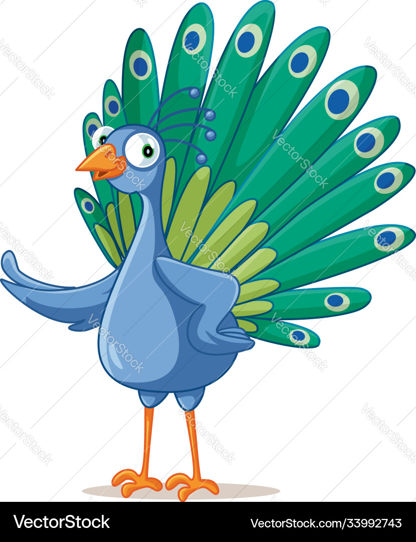 Funny cartoon peacock character