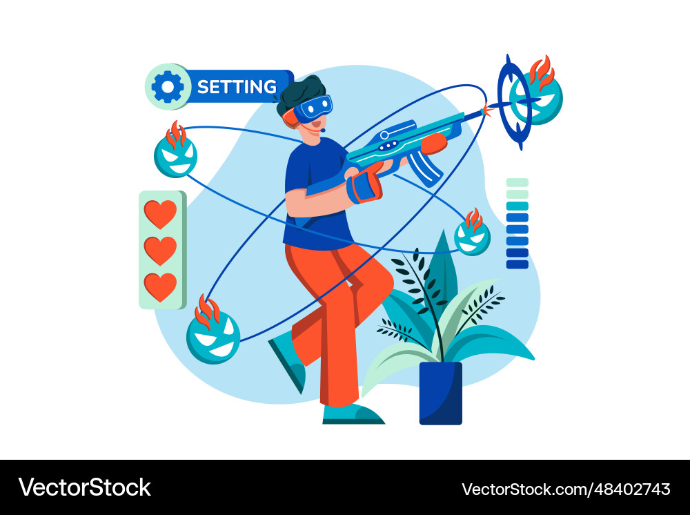 Man playing vr action shooting game Vector Image
