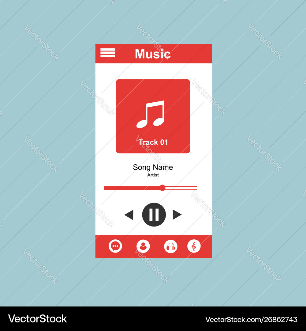 Media player application app template with flat Media player application app template with flat vector image