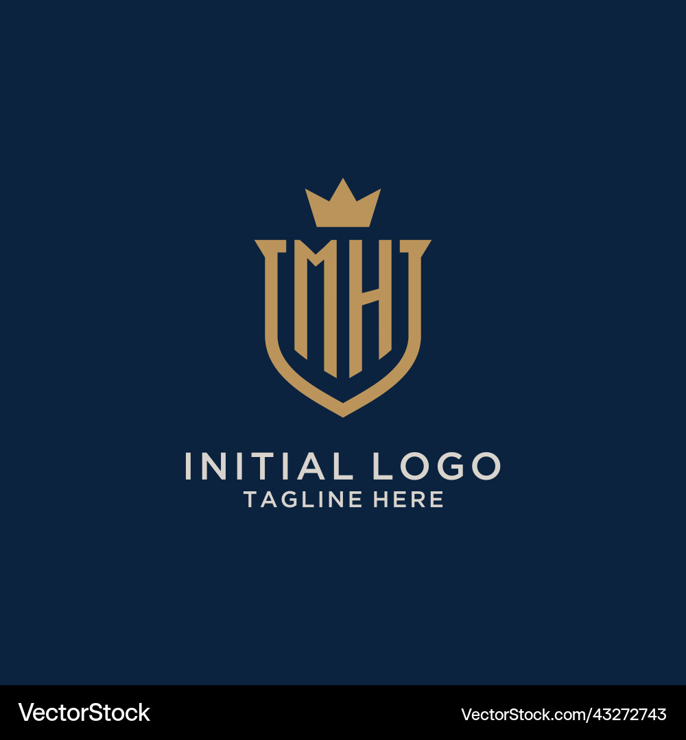 Mh initial shield crown logo Royalty Free Vector Image